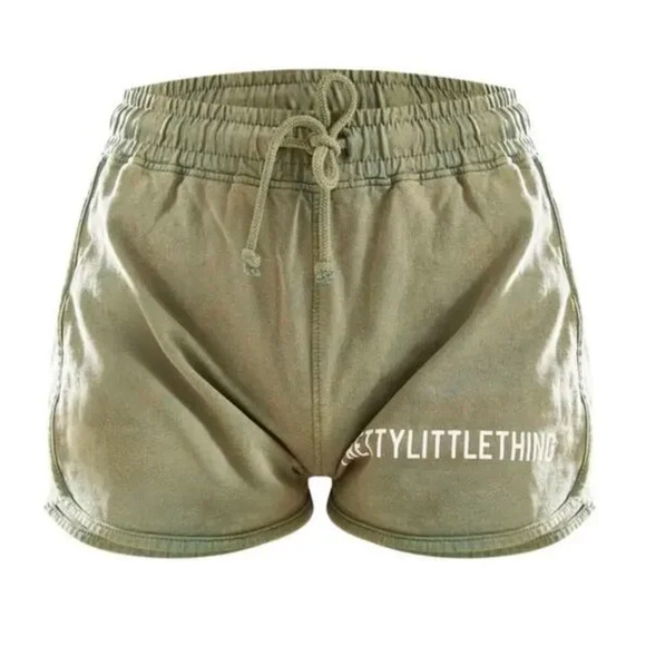 PRETTYLITTLETHING Khaki Washed High Waisted Runner US Shorts M NWT UK Size L - Picture 7 of 9